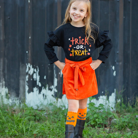 Trick or treat skirt set on model on video