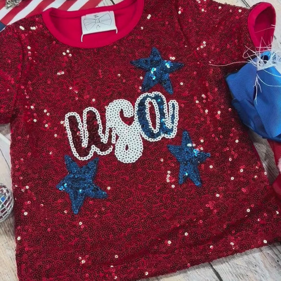 video of the USA & Stars Red Sequin Top