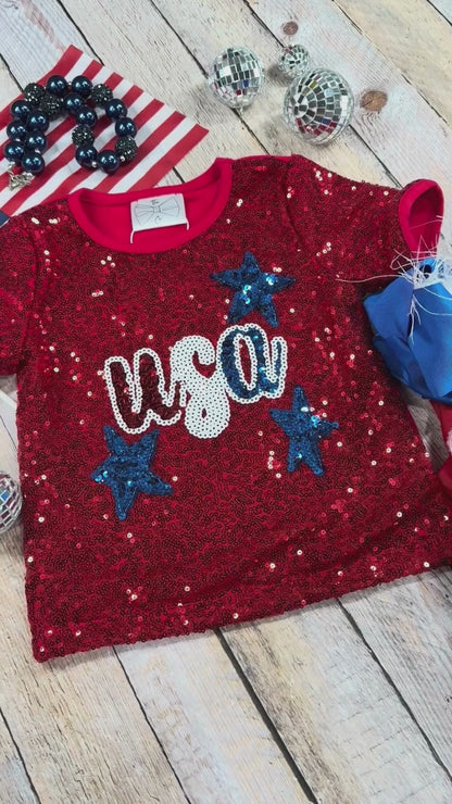 video of the USA & Stars Red Sequin Top