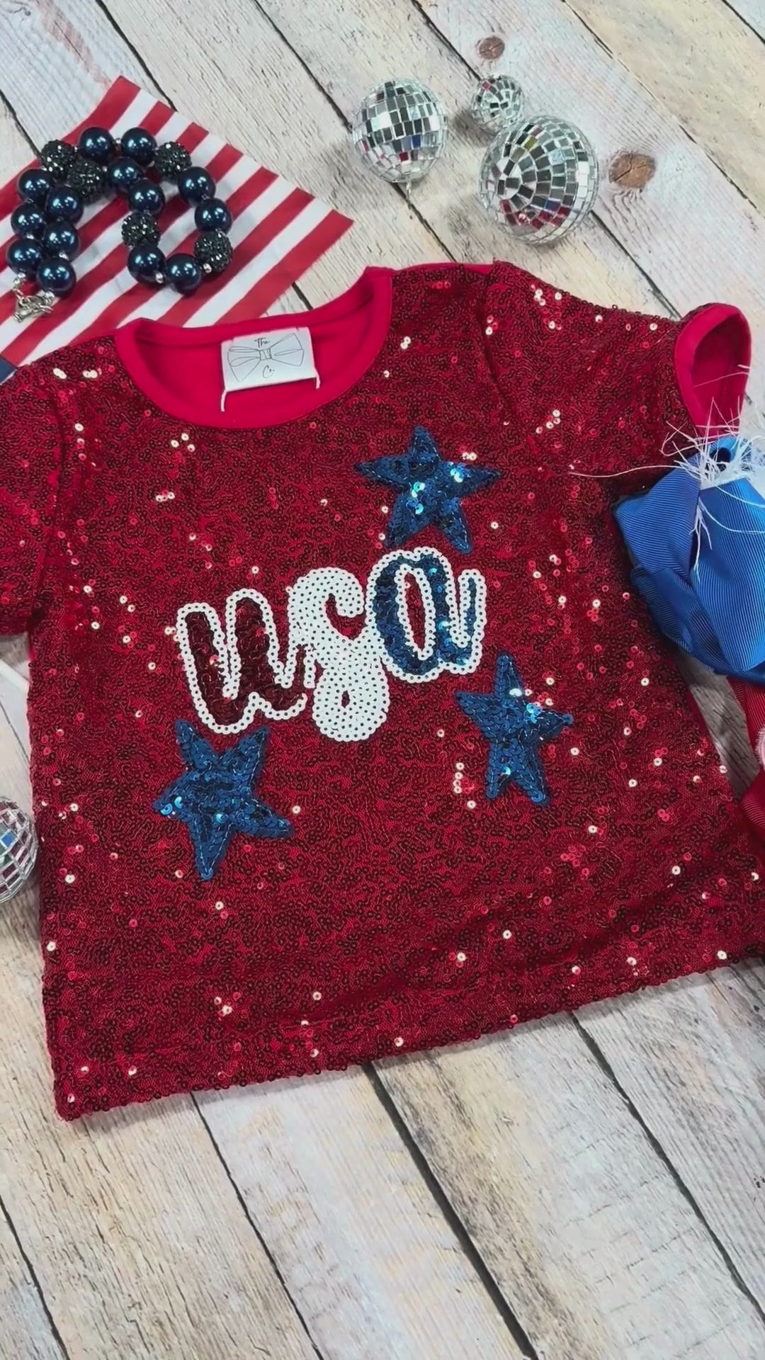 video of the USA & Stars Red Sequin Top