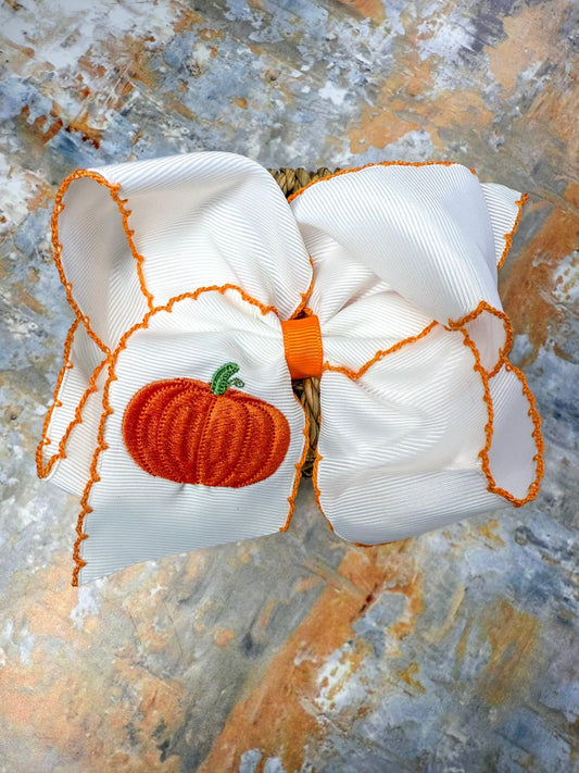 Pumpkin embroidered moonstitch hair bow on alligator clip