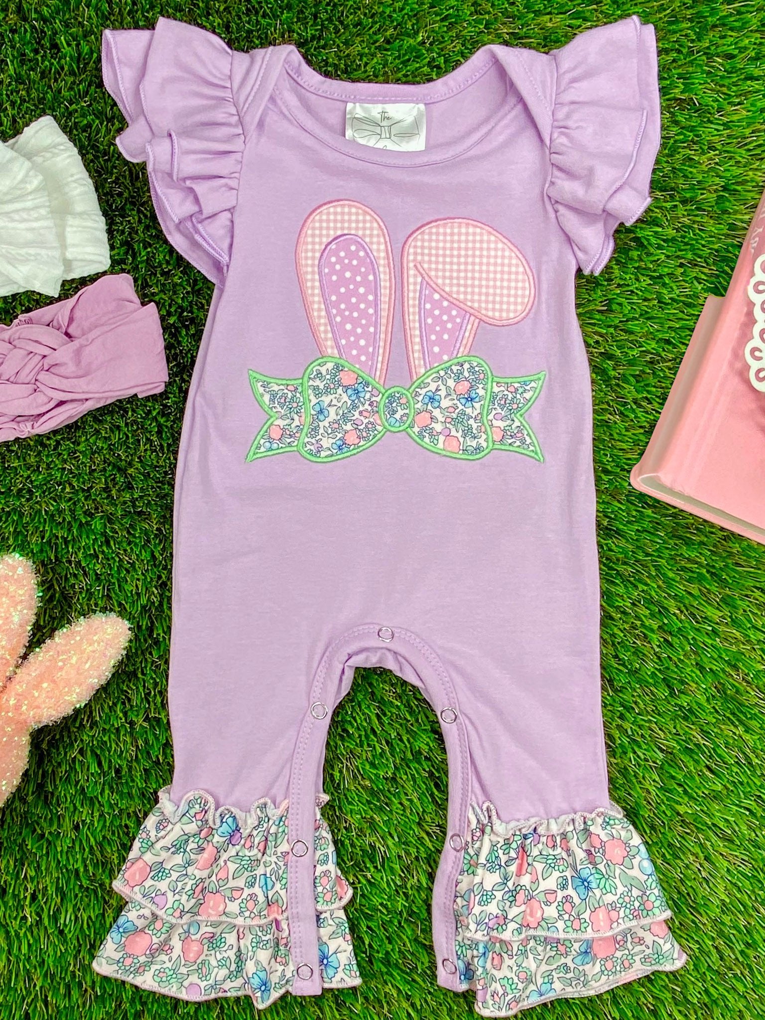 Purple Bunny Appliqué Easter Infant Romper for The Hair Bow Company