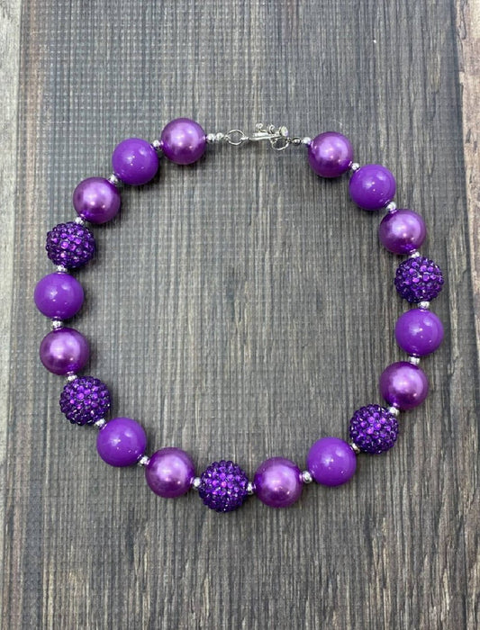 purple rhinestone chunky bead necklace, measures approximately 17" - Alternative view
