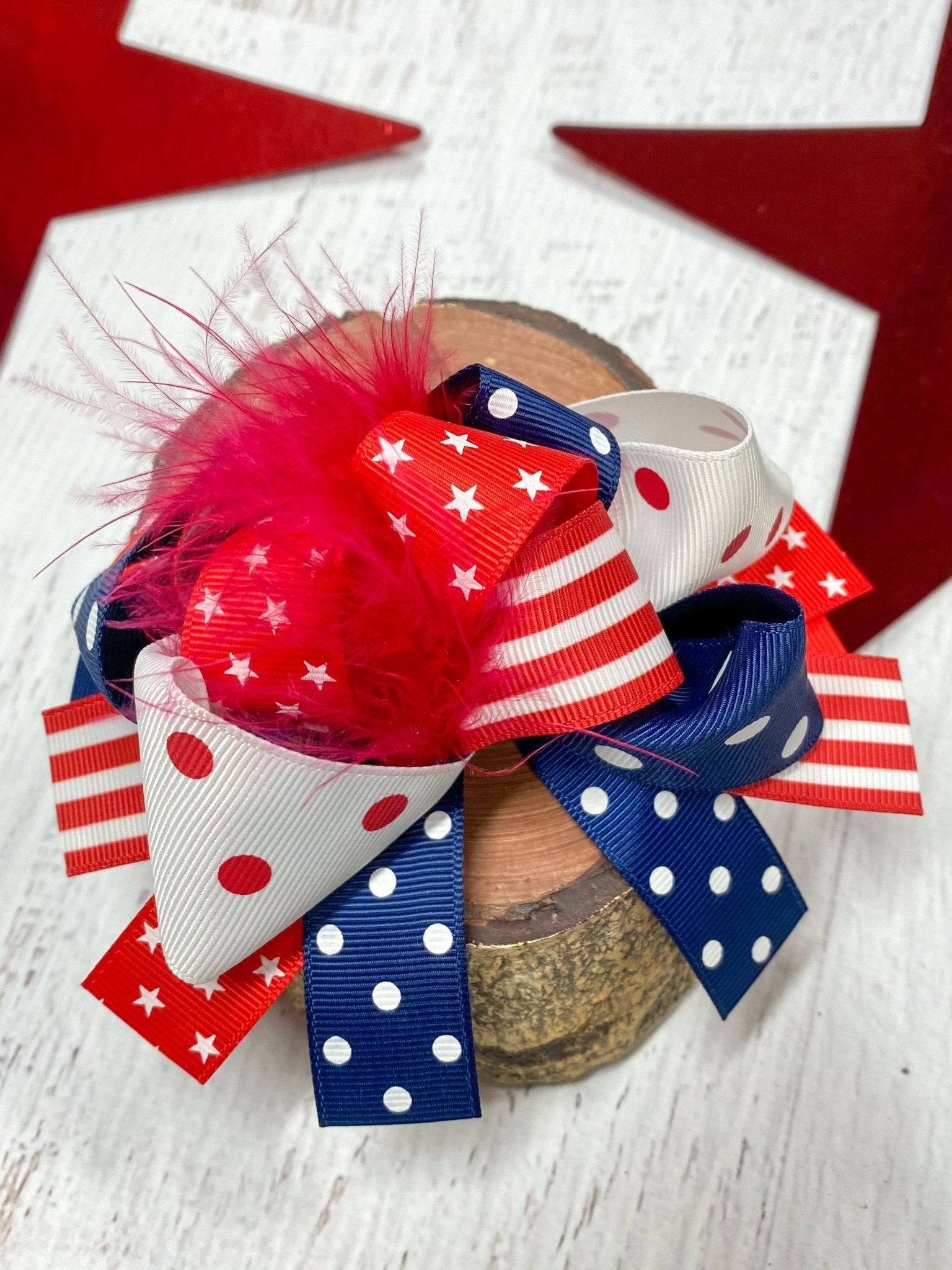 Red White and Navy Blue Marabou Bow