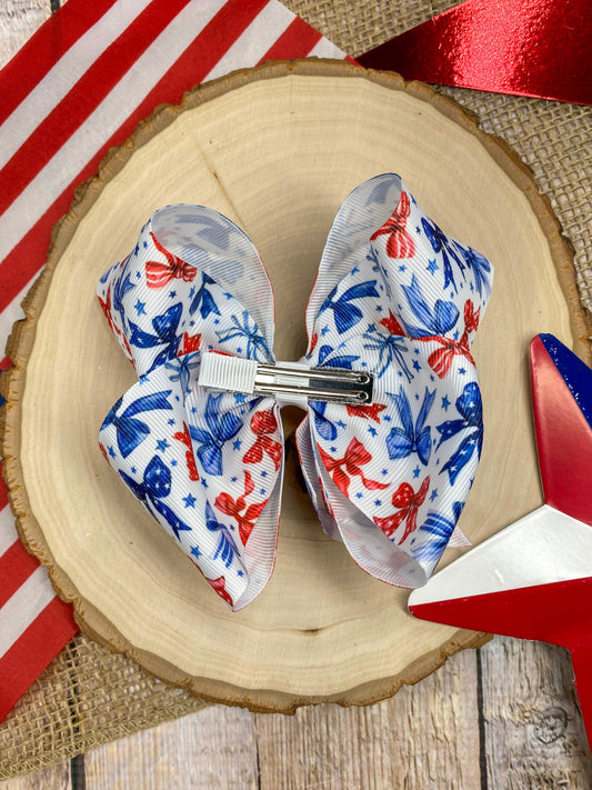 Red White & Blue Bow Print on a wooden background - Alternative view