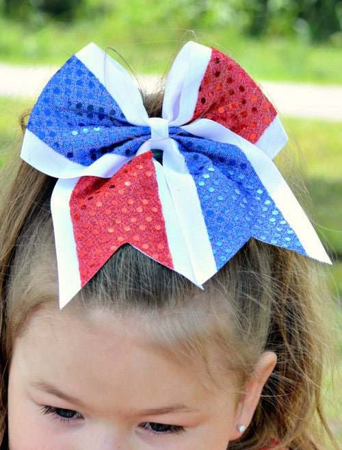 Red, white and blue sequin cheer bow