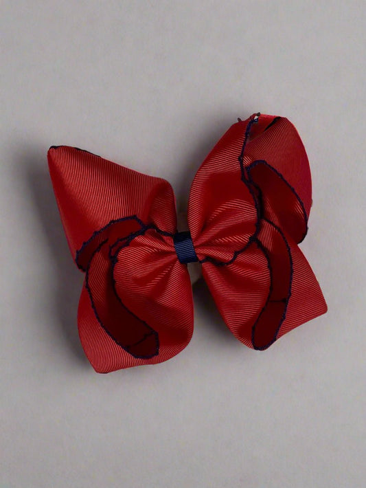 Red with Navy Moonstitch Hair Bow - Alternative view