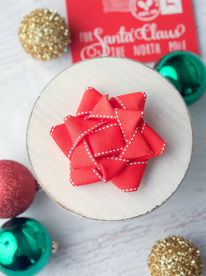 Red with white stitch gift hair bow on alligator clip