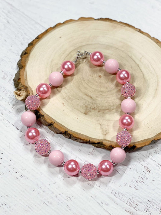 Pink rhinestone chunky bead necklace