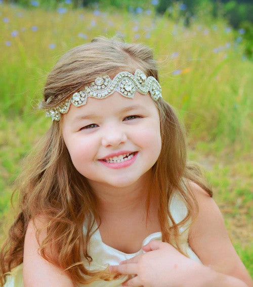 Fancy swirled rhinestone headband for girls.