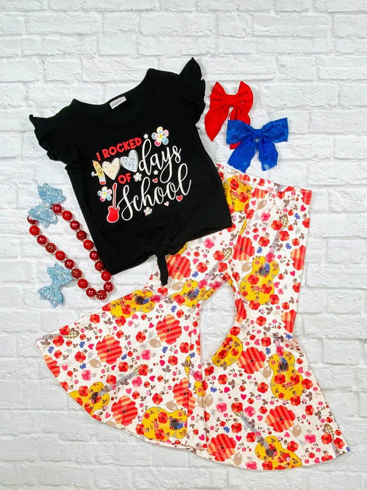 100th day of school top with guitars and floral pants