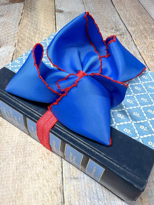 Royal Blue with Red Moonstitch Bow Headband - Alternative view