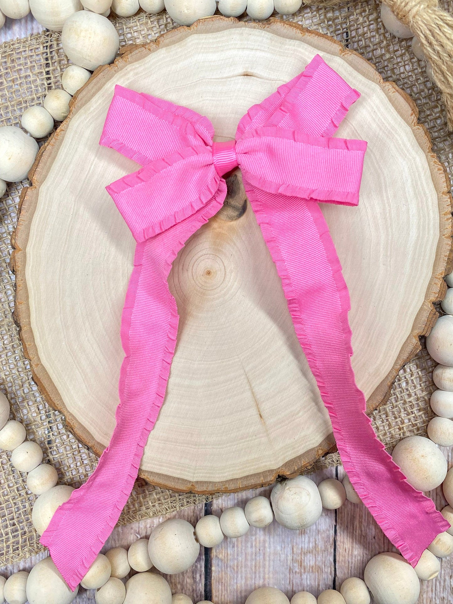 Pink Ruffle Edge Ribbon Hair Bow