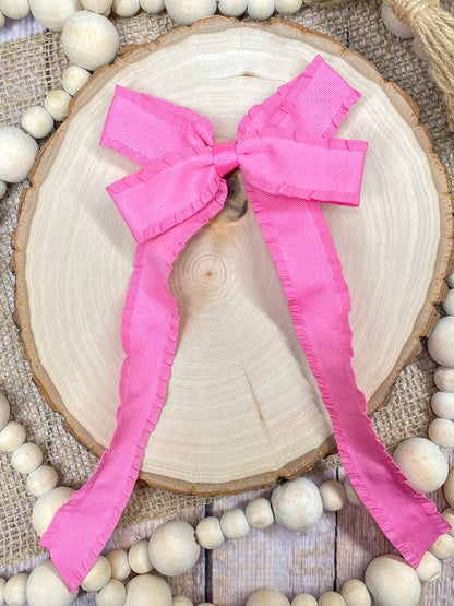 Pink Ruffle Edge Ribbon Hair Bow
