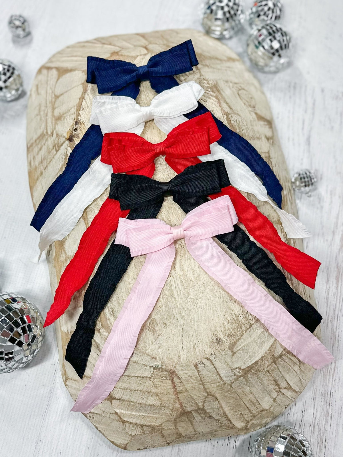 Ruffle edge ribbon hair bows in assorted colors