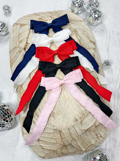 Ruffle edge ribbon hair bows in assorted colors