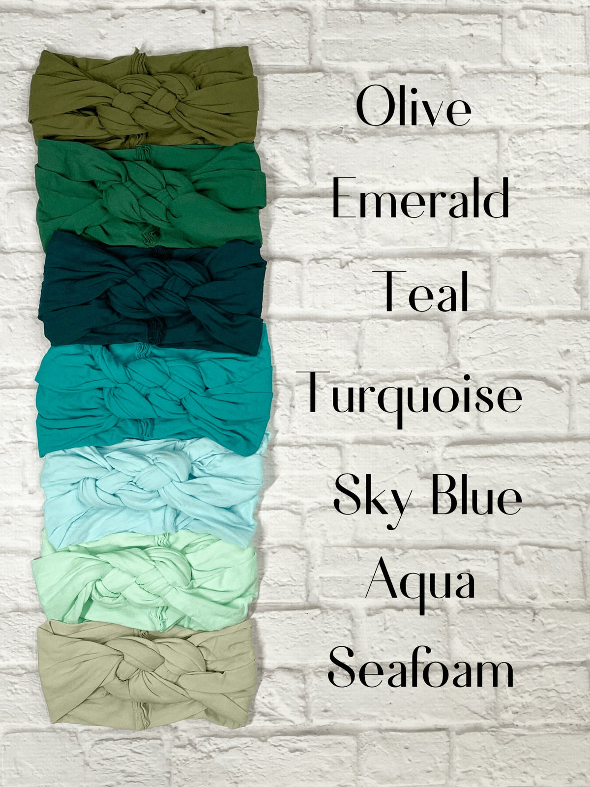 Sailor knot baby headbands in blues and greens