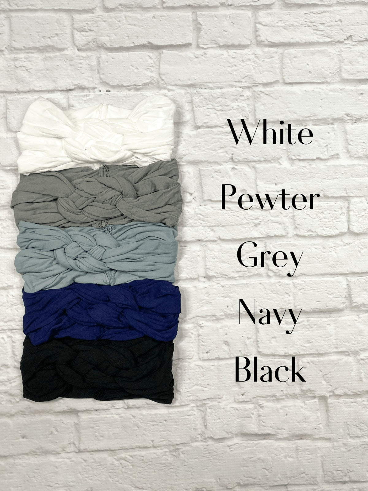 Sailor knot baby headbands in greys, white and black