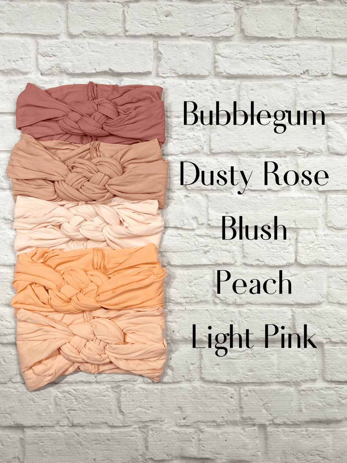 Sailor knot baby headbands in light pinks and peach