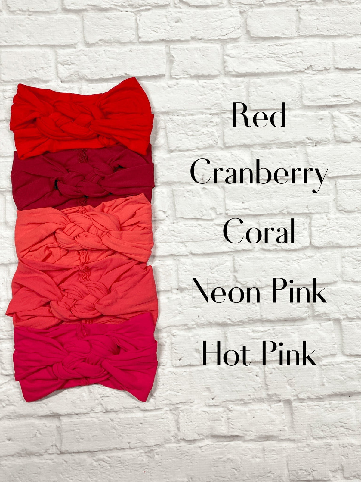 Sailor knot baby headbands in reds and pinks