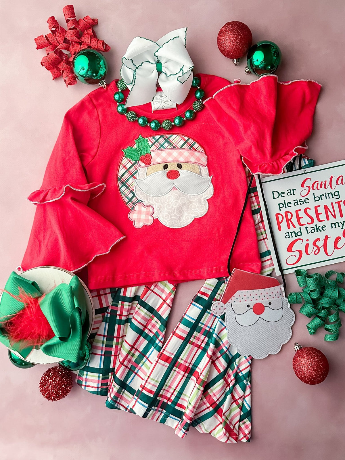 Girls Santa's Little Helper Christmas top and bell bottom set