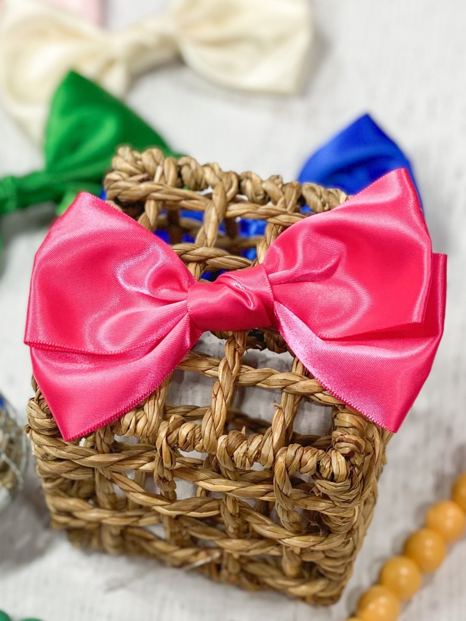 hot pink satin hair bow