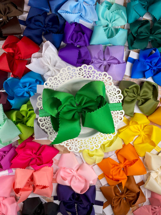 scalloped hair bows on headbands in 36 colors