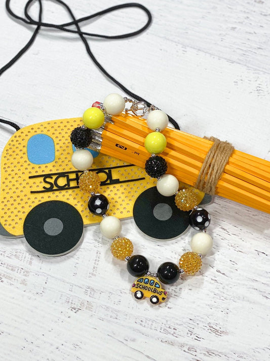 School Bus Pendant Chunky Bead Necklace