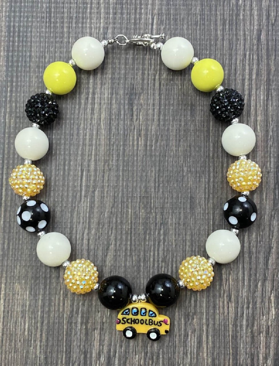 School Bus Pendant Chunky Bead Necklace
