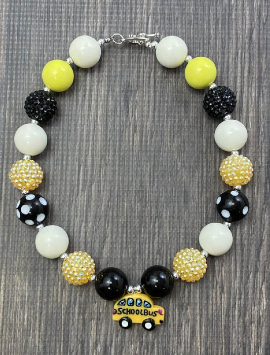 School Bus Pendant Chunky Bead Necklace - Alternative view