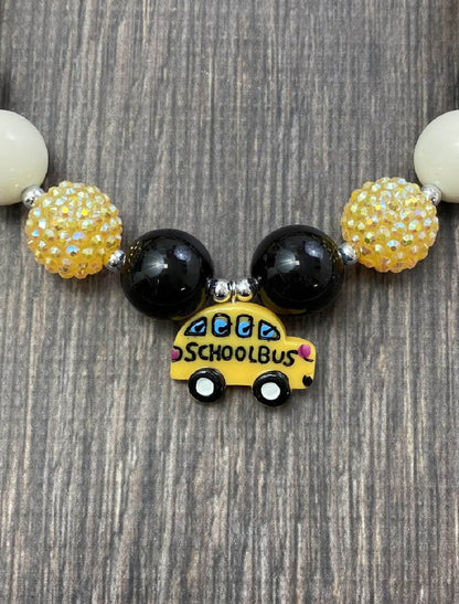 School Bus Pendant Chunky Bead Necklace