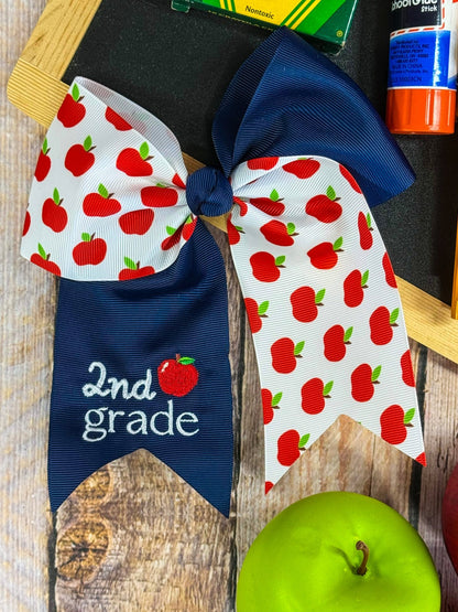 2nd grade School Grade Embroidered Cheer Bow