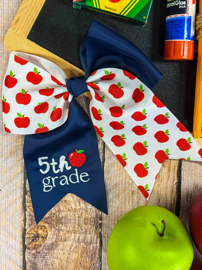 5th grade School Grade Embroidered Cheer Bow