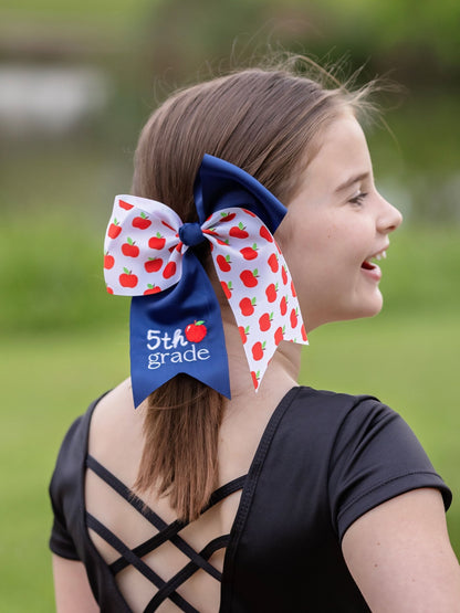 model wearing 5th grade School Grade Embroidered Cheer Bow