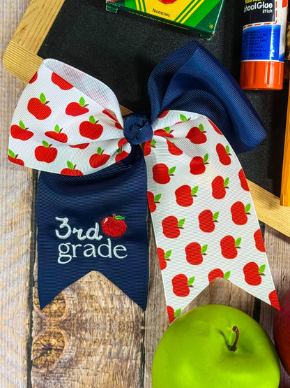 3rd grade School Grade Embroidered Cheer Bow