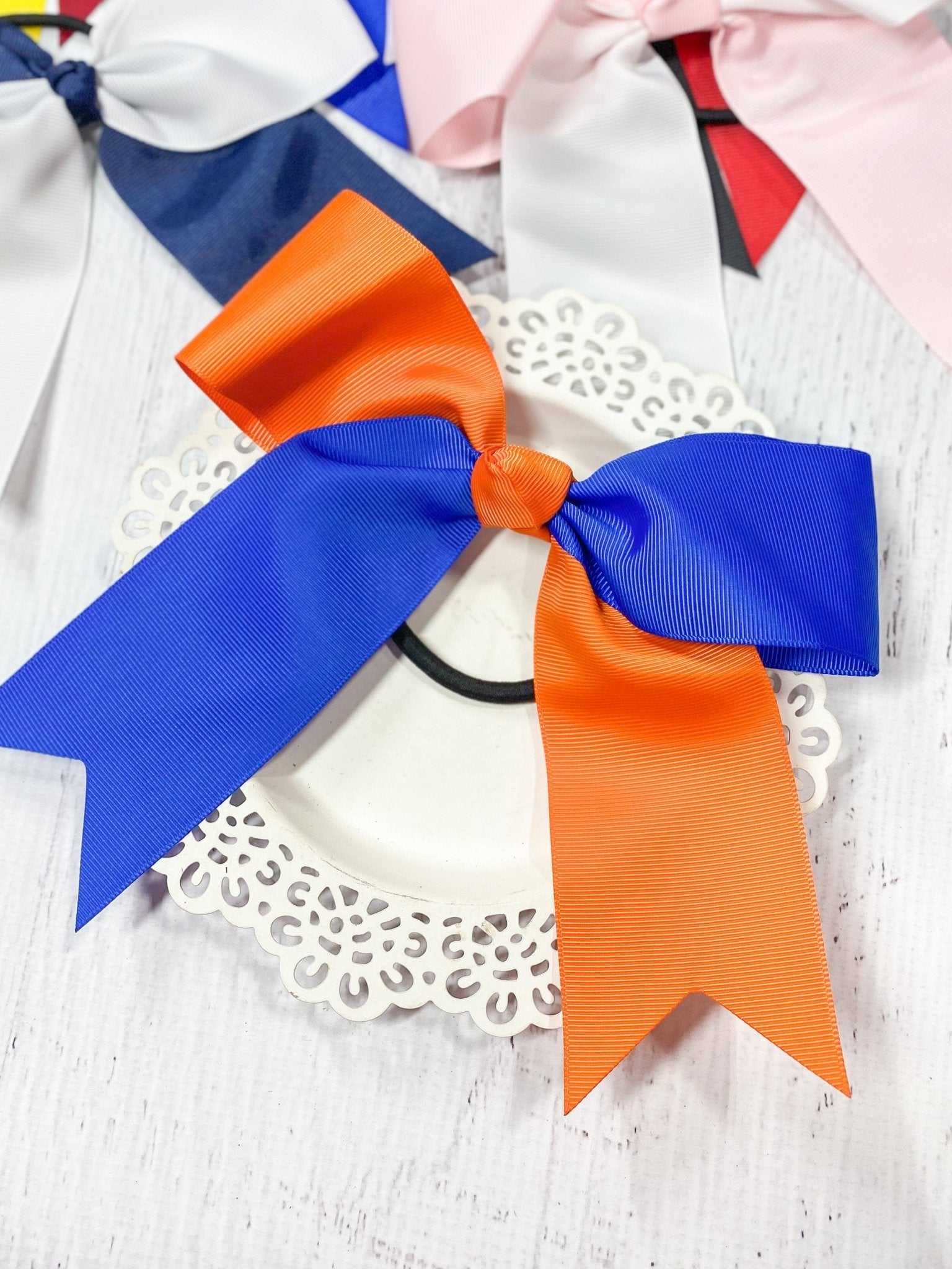 orange and blue school spirit cheer bow