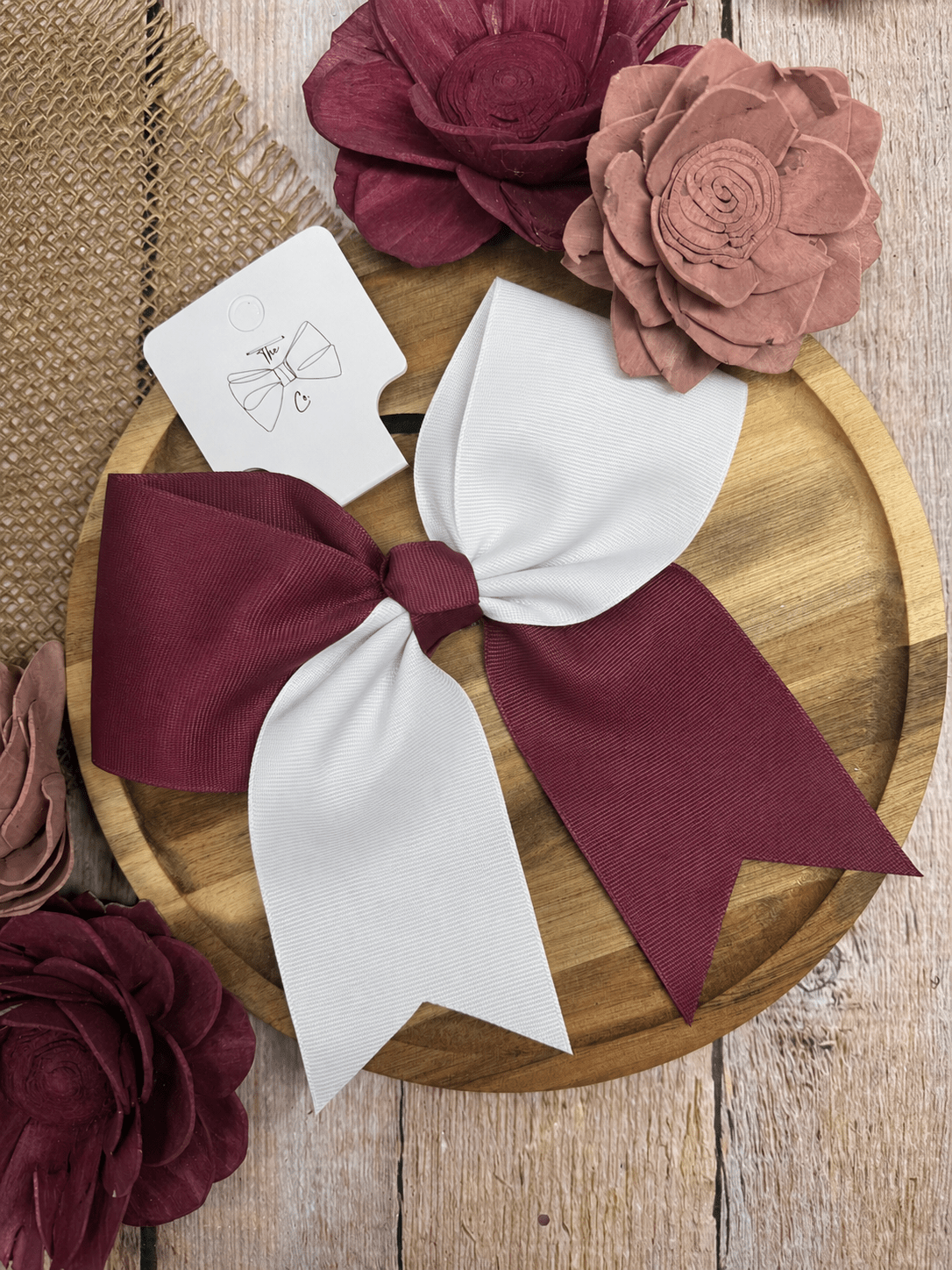 maroon and white school spirit cheer bow