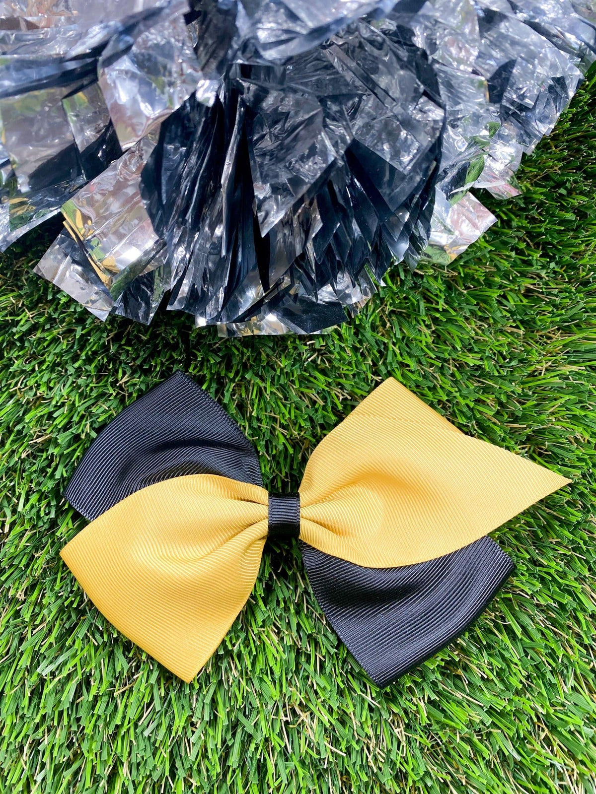Gold and black oversized school spirit hair bow