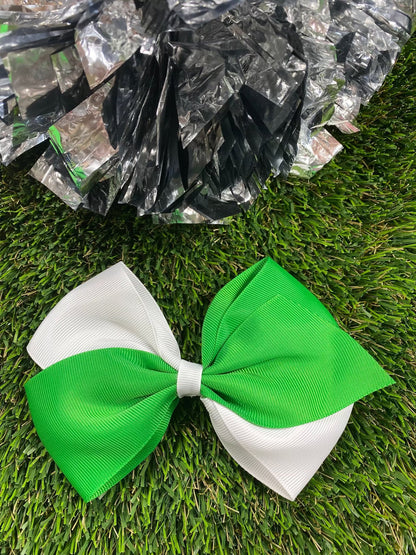 Green and white oversized school spirit hair bow