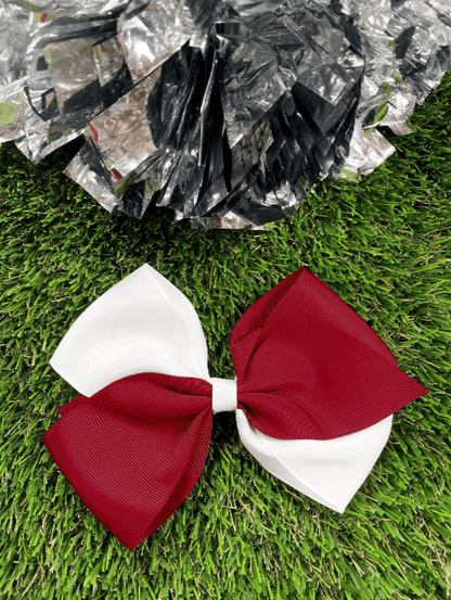 Maroon and white oversized school spirit hair bow