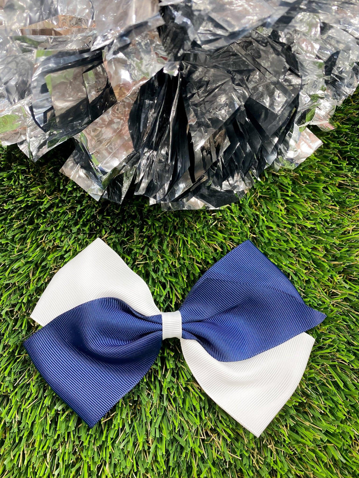 Navy and white oversized school spirit hair bow