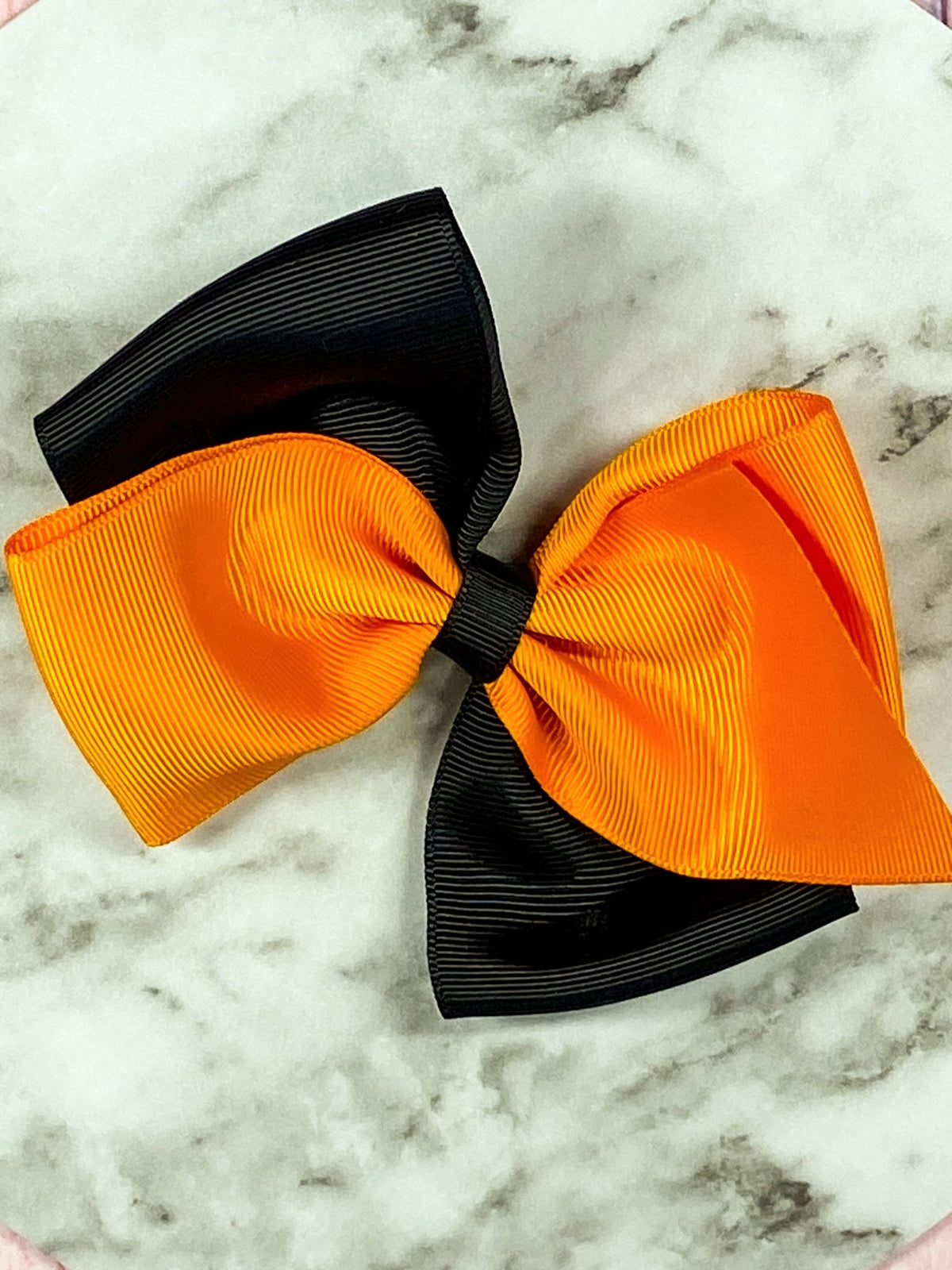 Orange and black oversized school spirit hair bow