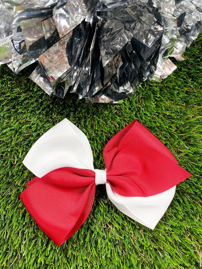 Red and white oversized school spirit hair bow