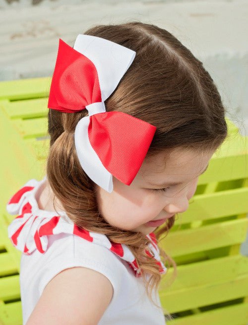 School Spirit colors Classic Oversize Hair Bows for girls in red & white - Alternative view