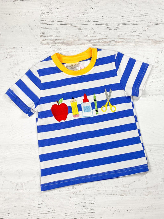 School Supplies Blue Striped Tee with Yellow Collar - Alternative view