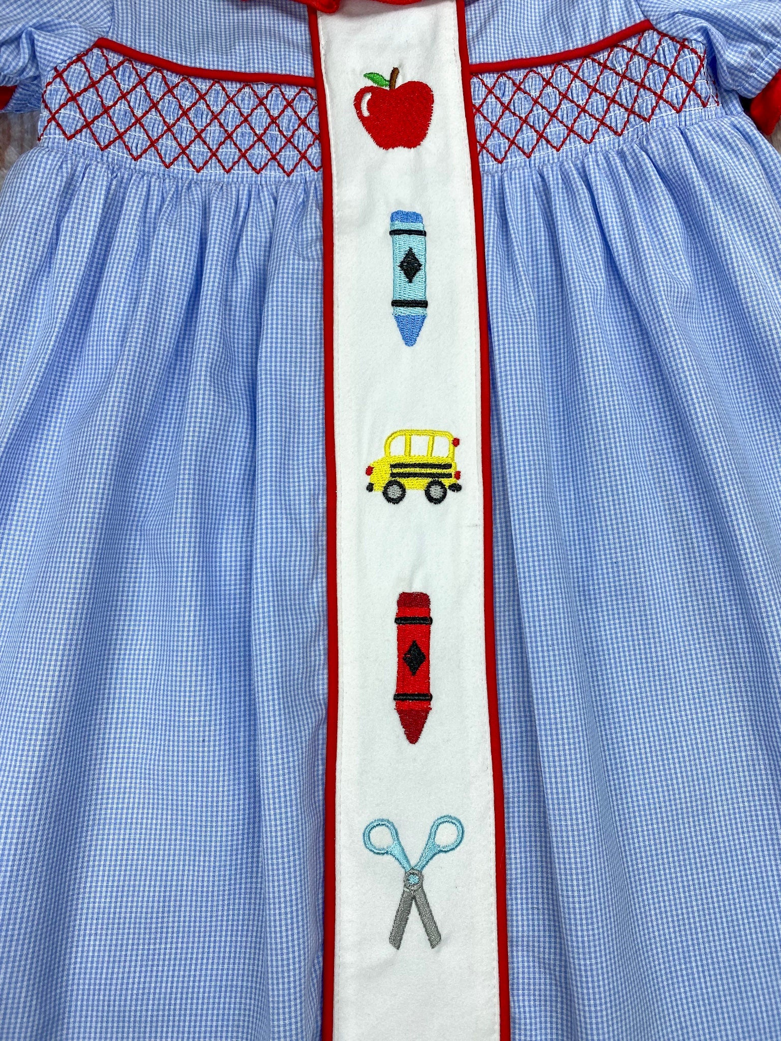 back to school dress embroidered close up