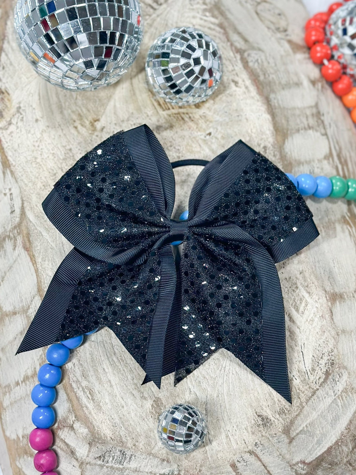 Black sequin cheer hair bow