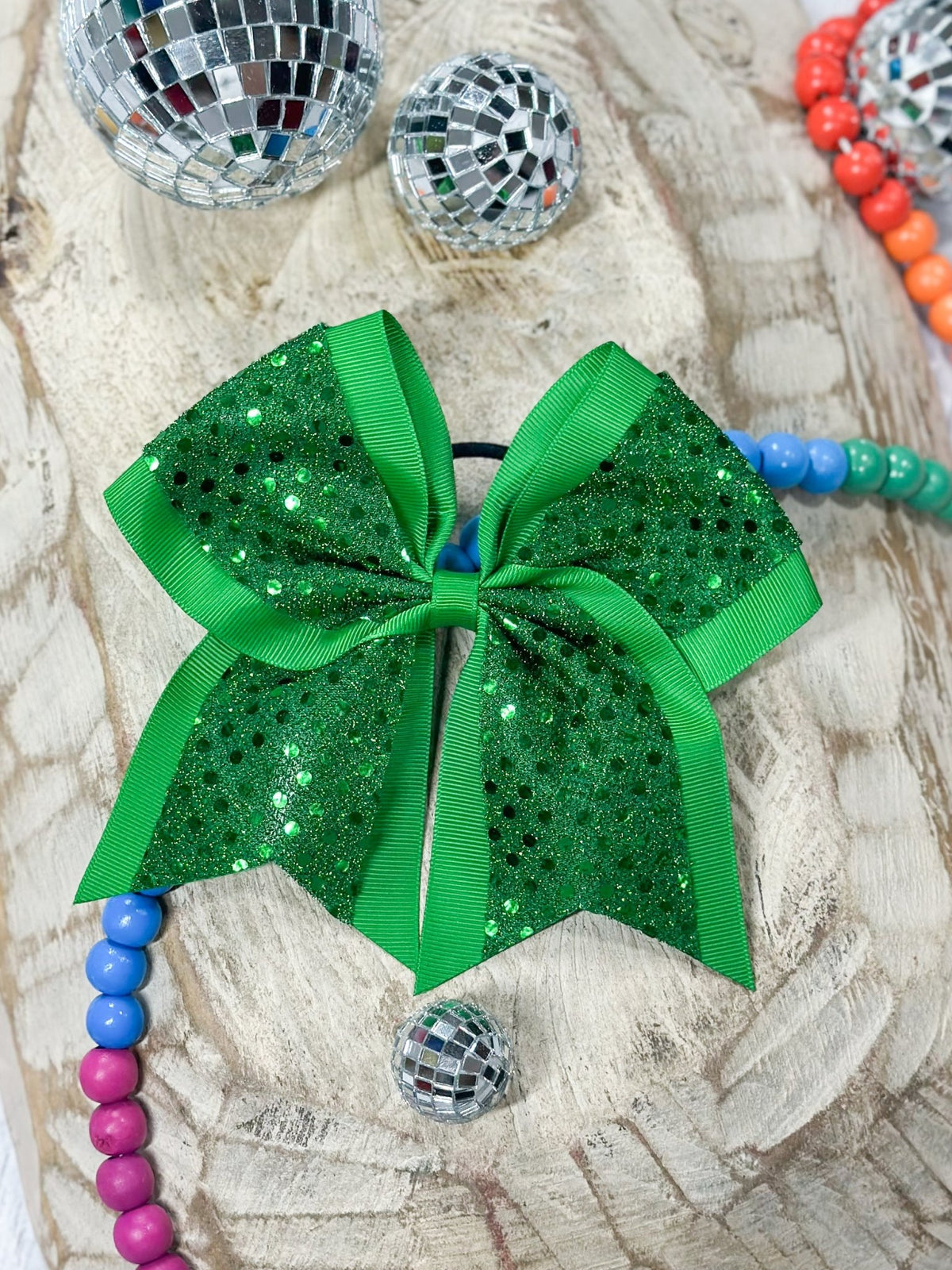 Emerald sequin cheer hair bow