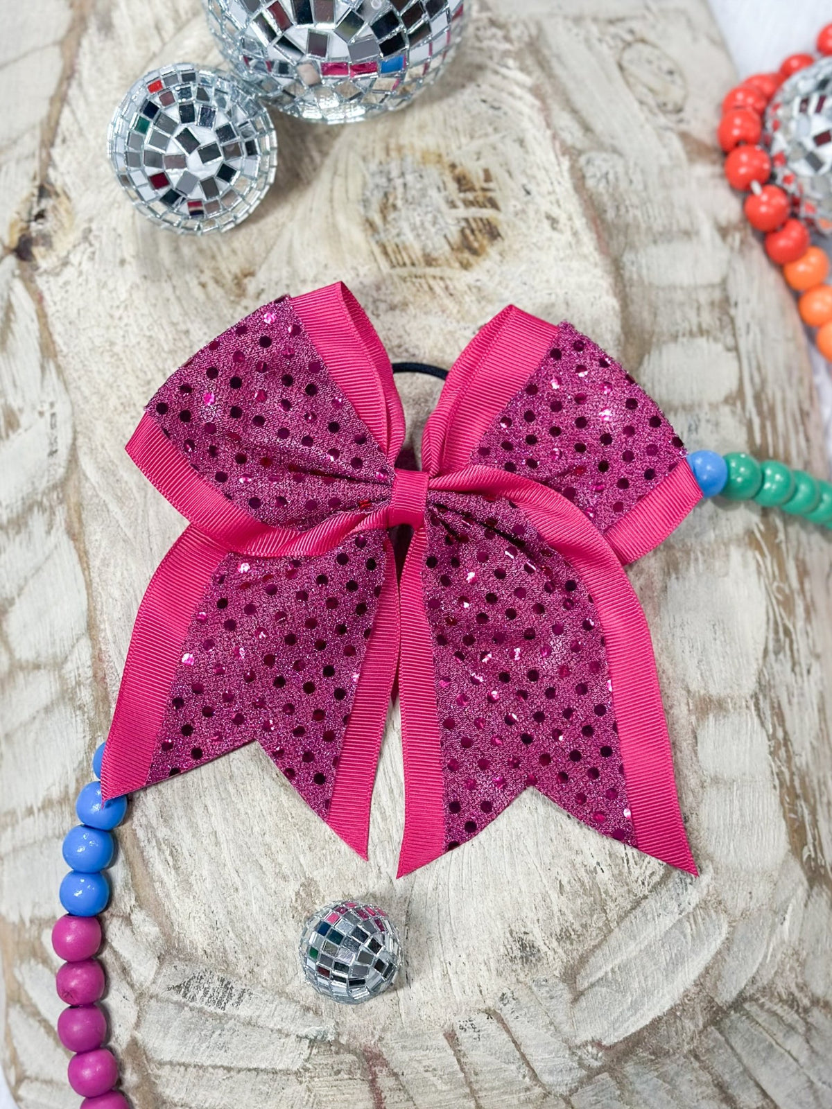 Hot pink sequin cheer hair bow