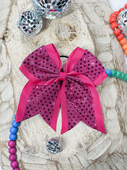 Hot pink sequin cheer hair bow